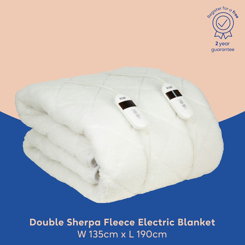 image 1 of Russell Hobbs Luxury Electric Blanket Sherpa Fleece Double Size RHBDB8004 White