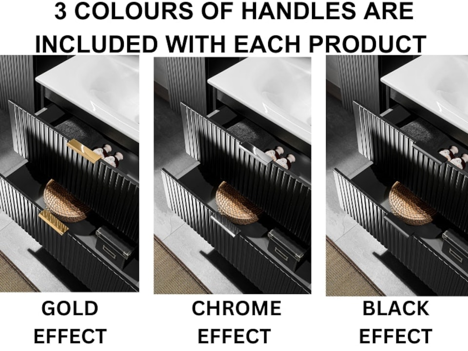 image 1 of Bathroom Vanity Unit Black Wall Drawer Cabinet 600mm Floating Ribbed Modern Furniture - Adel