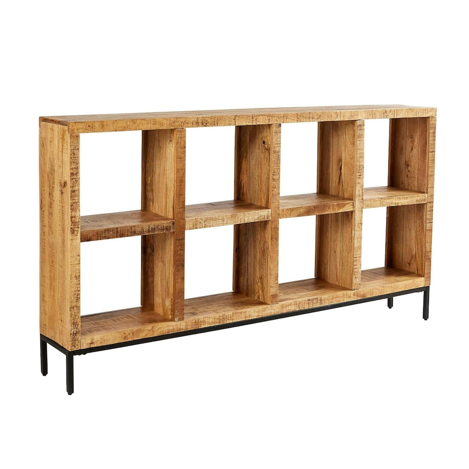image 1 of Open Wide Bookcase Solid Wooden Mango Frame Iron Home Office Furniture Storage Brown