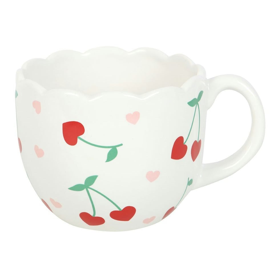 Something Different Cherry Scalloped Mug - White - One Size