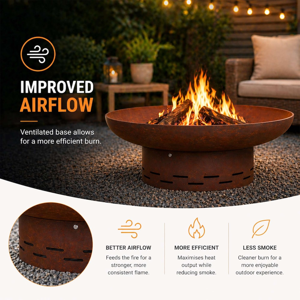image 1 of Nicoman Large Corten Steel Rust Fire Pit 70cm Outdoor Round Firepit for Garden