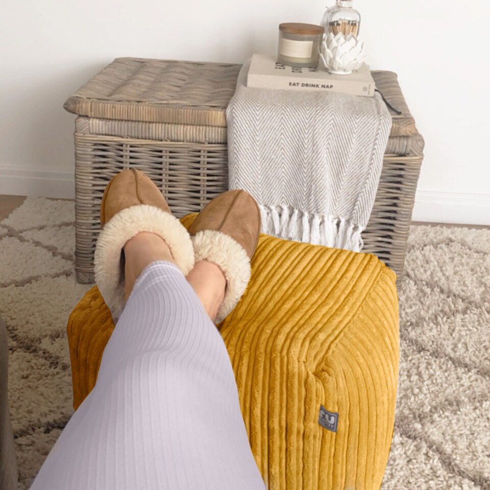 image 1 of rucomfy Indoor Jumbo Cord Bean Bag Footstool - Cube Pouffe