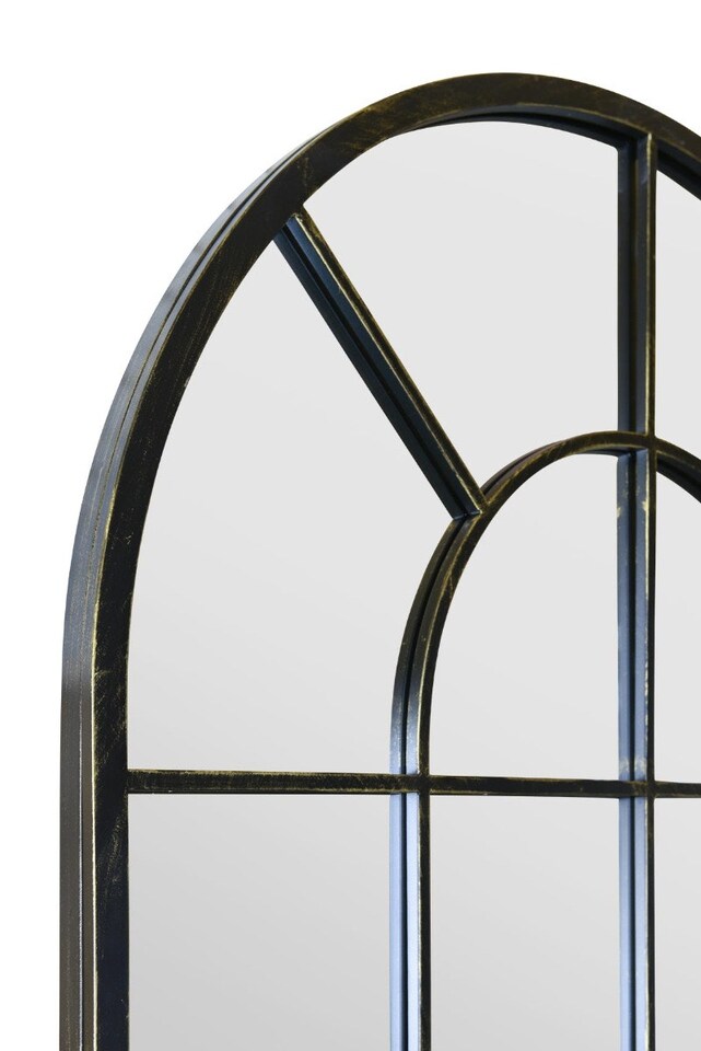 image 1 of The Arcus - Antique Black Framed Arched Window Garden Mirror 71"x33.5" 180x85CM | Black