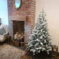 Kaemingk 6ft (180cm) Flocked Snowy Imperial Pine Hinged Christmas Trees