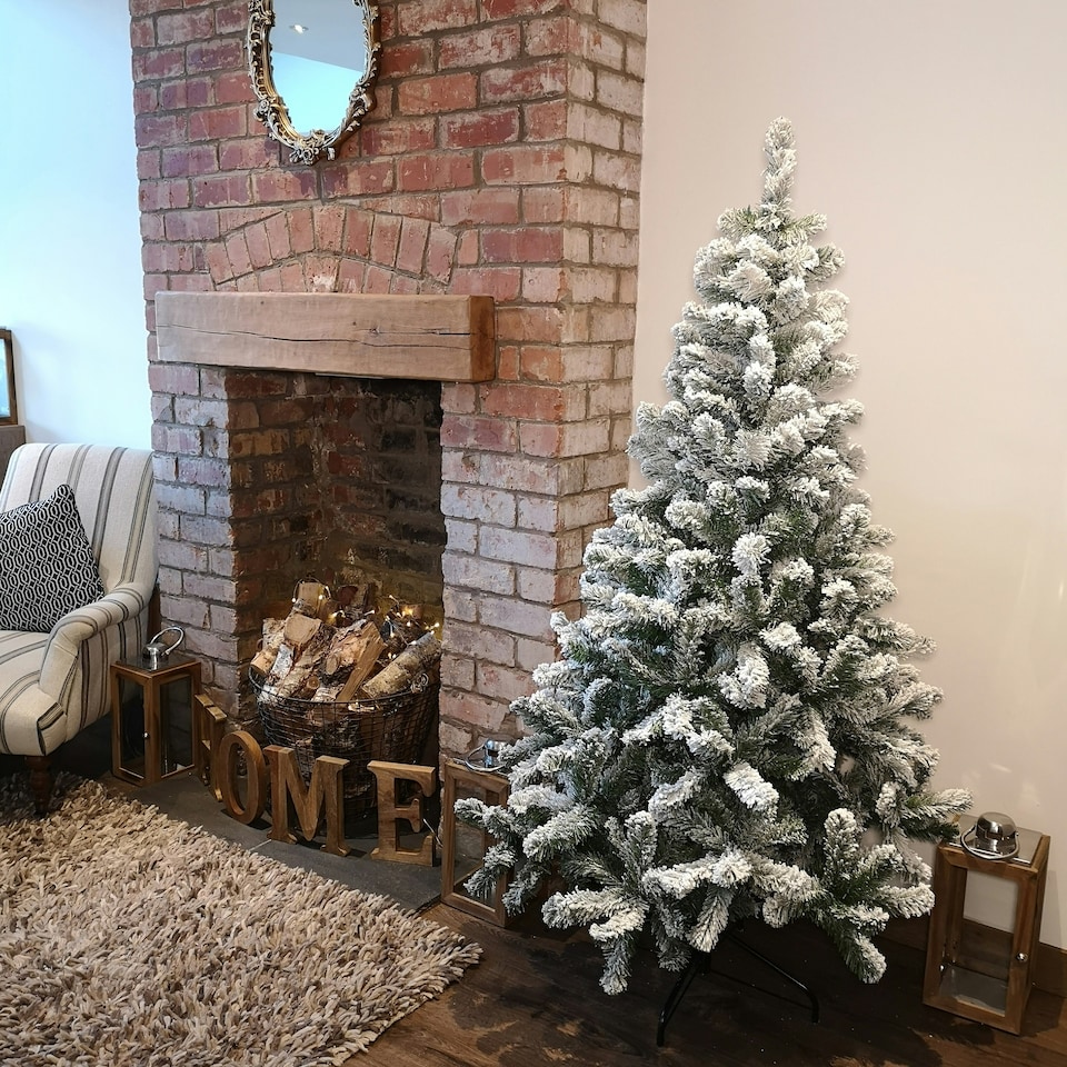 image 1 of Kaemingk 6ft (180cm) Flocked Snowy Imperial Pine Hinged Christmas Trees