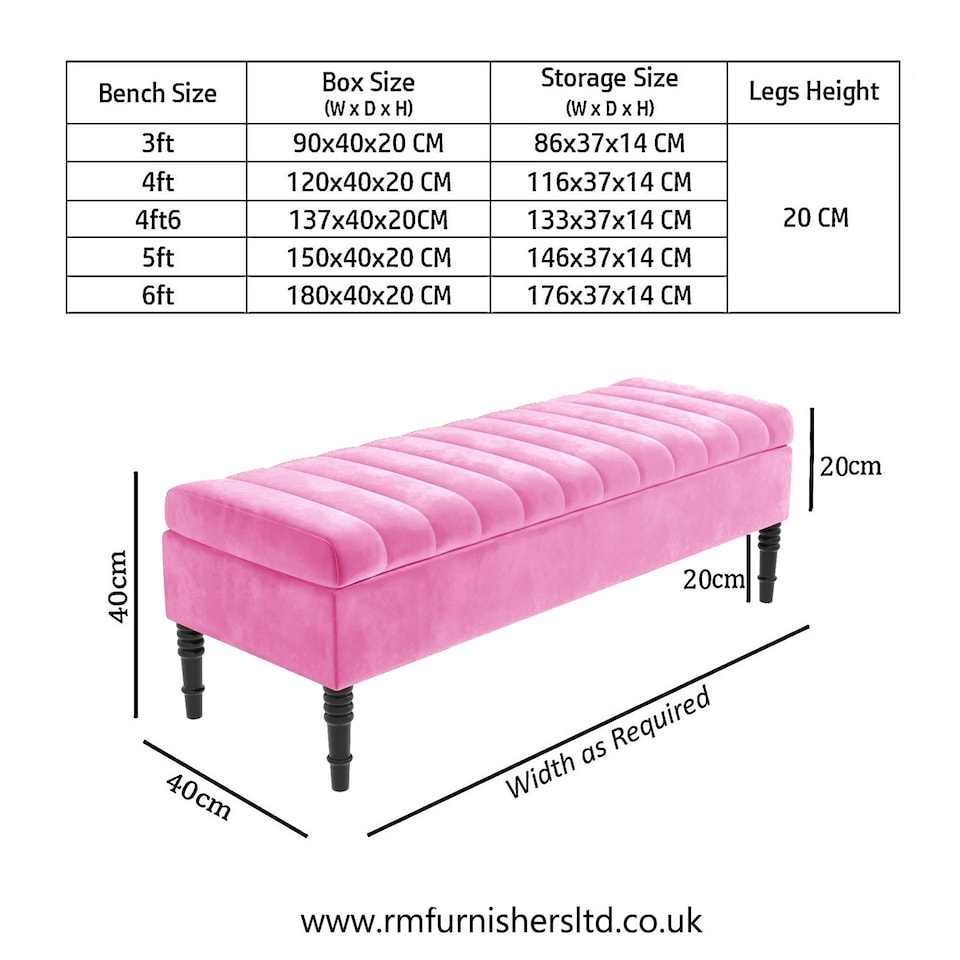 image 1 of Safar 150cm Ottoman Storage Bench - Plush Velvet Shoe Bench - Pink Lined Upholstery Storage Footstool