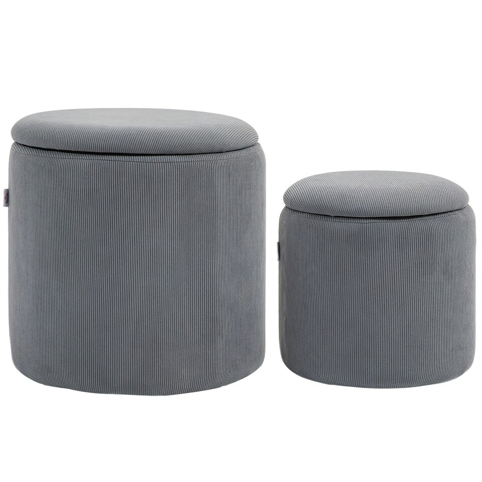 image 1 of HOMCOM Modern Fabric Storage Ottoman with Removable Lid Set of 2
