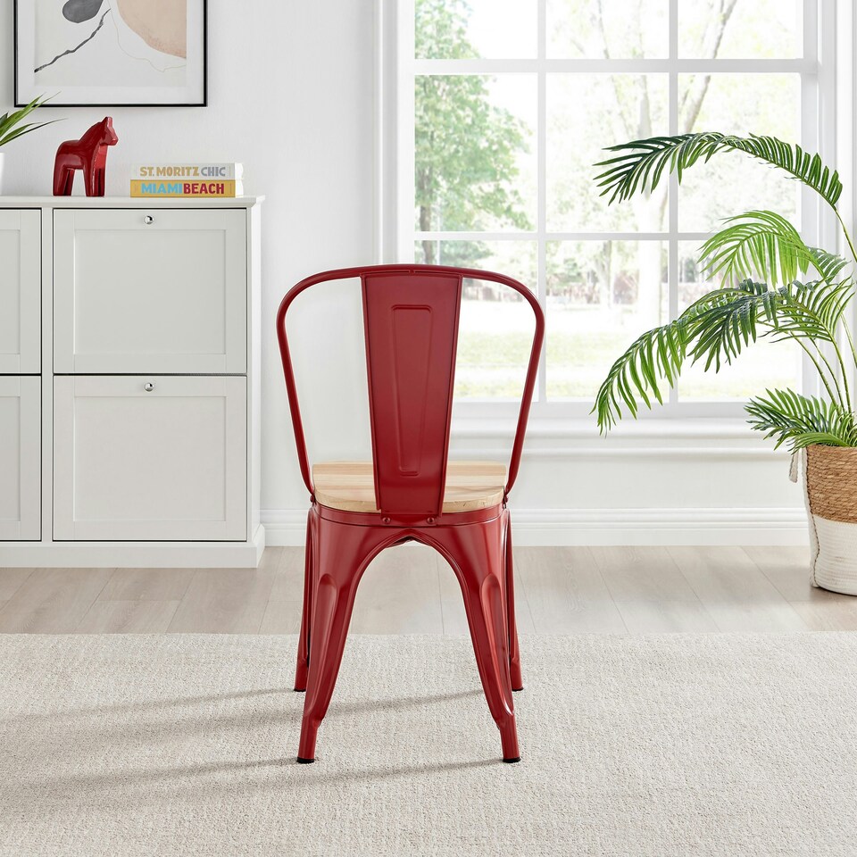 image 1 of Furniturebox 2x Colton 'Tolix' Style Red Metal Dining Chairs Wood Seat