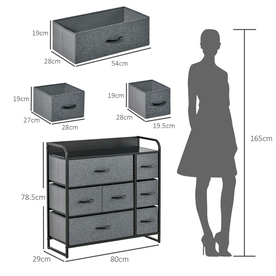 image 1 of HOMCOM 3-Tier Fabric Bedroom Dresser with 7 Foldable Drawers, Grey Grey