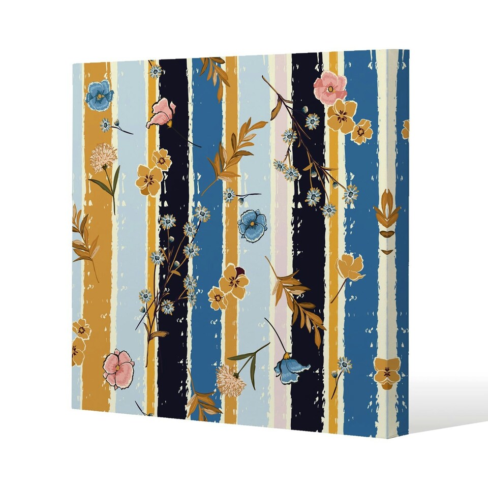 image 1 of Beautiful meadow flowers on candy colorful brush stripe (Canvas Print) 101 x 101 x 4cm