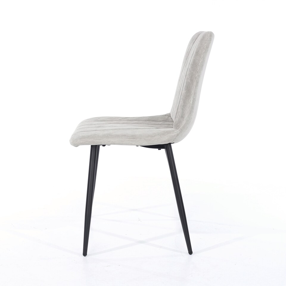 image 1 of Pair of Aspen Cord Fabric Straight Stitch Compact Dining Chairs with Black Tapered Metal Legs | Grey | Light Grey | 1