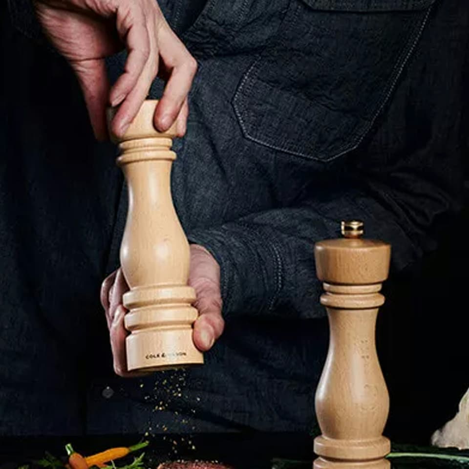 image 1 of Cole & Mason London Beech Wood Salt & Pepper Mill Set 220mm