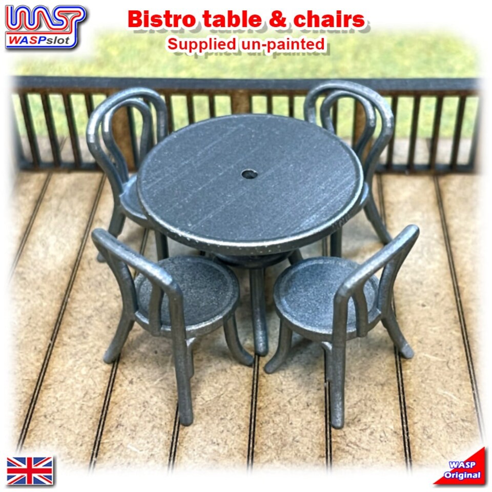 image 1 of Slot Car Trackside Scenery Bistro Table and 4 x Chairs 1:32 Scale Wasp
