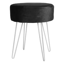 Harbour Housewares Velvet Footstool - Round Modern Dressing Table Footstool Vanity Seat Chairs - 40 x 35cm - Black/Silver | Black | Black/Silver | Pack of 1 | 1
