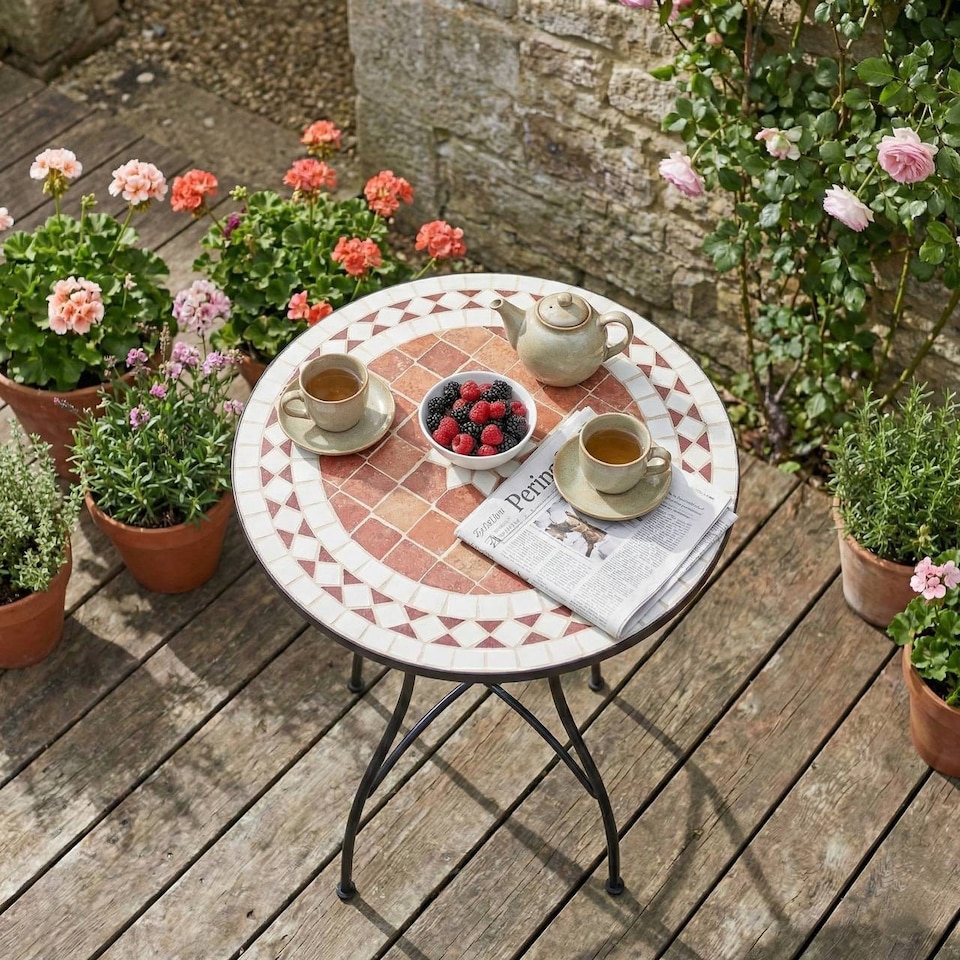 image 1 of 60cm Round Mosaic Ceramic Garden Bistro Table | Multi | Terracotta Mosaic | 1