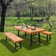image 7 of Outsunny Garden 3 Pieces Acacia Wood Picnic Table and 2 Benches Set Dining Trestle Beer Table Patio Outdoor Indoor Furniture