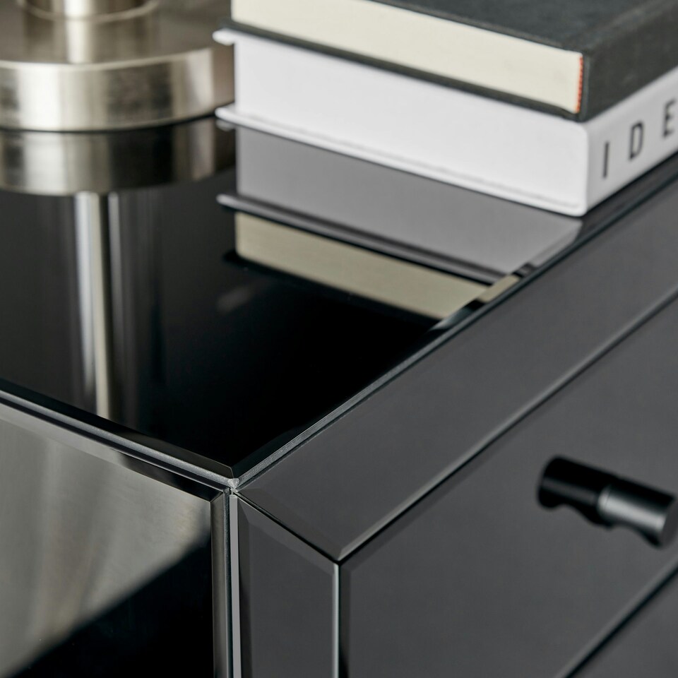image 1 of Furniturebox Lexi Large Black Mirrored Bedside Table with 3 Drawers
