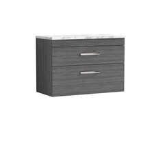 Balterley Millwich Contemporary 2 Drawer Wall Hung Vanity Unit with Laminate Carrara Marble Worktop, 805mm