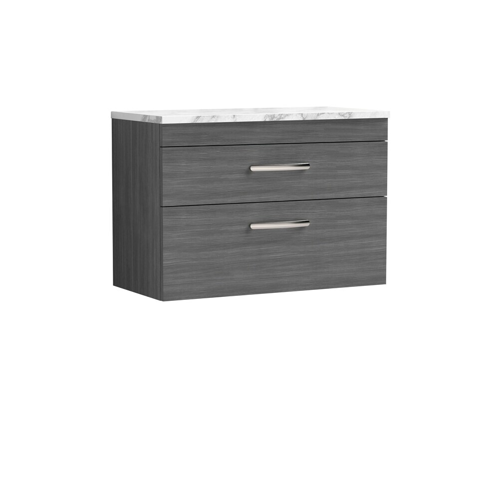 image 1 of Balterley Millwich Contemporary 2 Drawer Wall Hung Vanity Unit with Laminate Carrara Marble Worktop, 805mm