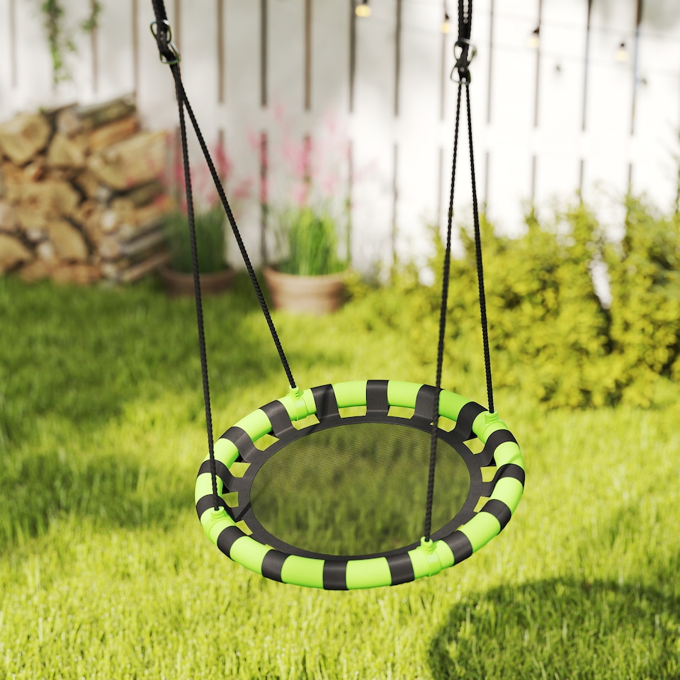 image 1 of AIYAPLAY Kid Nest Swing Seat, 60cm Diameter Round Saucer Swing Set, Black