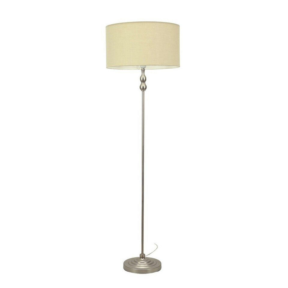 image 1 of ValueLights Maggie Chrome Candlestick Floor Lamp Natural Shade | Cream