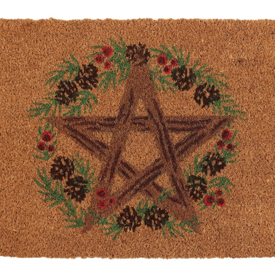 image 1 of Something Different Winter Solstice Pentagram Door Mat - Brown/Green/Red - One Size
