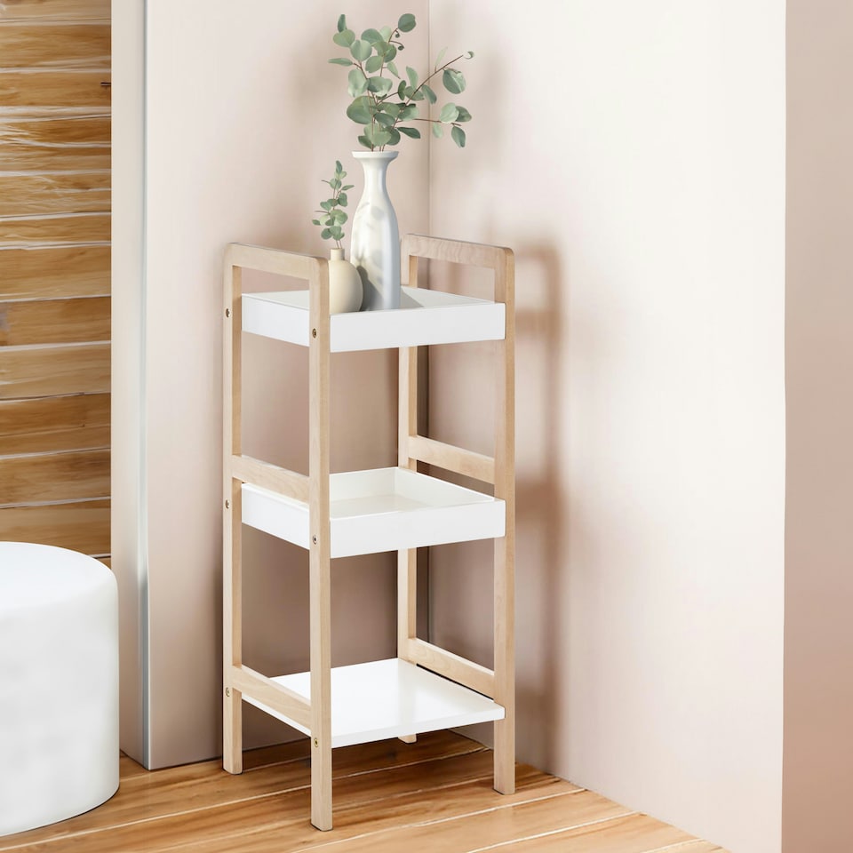 image 1 of ARLA 3 Tier Bathroom Shelf Unit With Birchwood Frame Cream