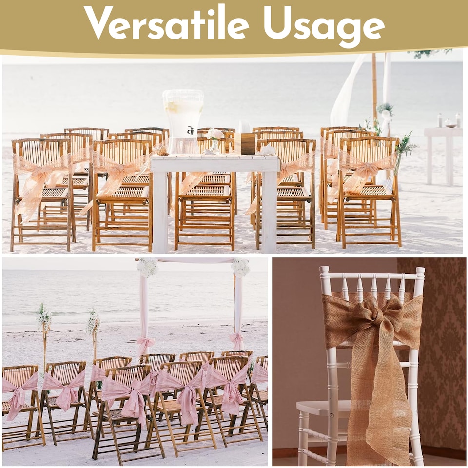 image 1 of 7" x 108" Hessian Chair Sashes, Rustic Burlap Table Runner Sash - 10pcs