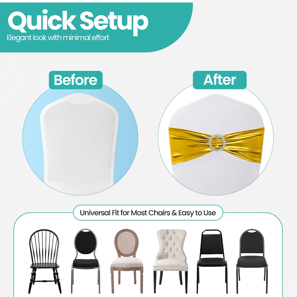 image 1 of 36cm x 13cm Synthetic Fabric Shiny Chair Band with Buckle - 1pc