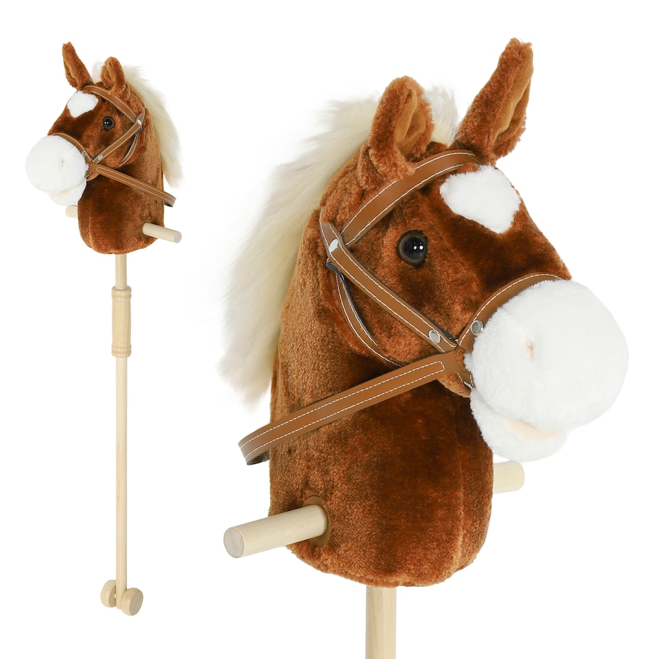 image 1 of AIYAPLAY Stick Horse with Wood Wheels, Pony Neighing and Galloping Sounds | Brown