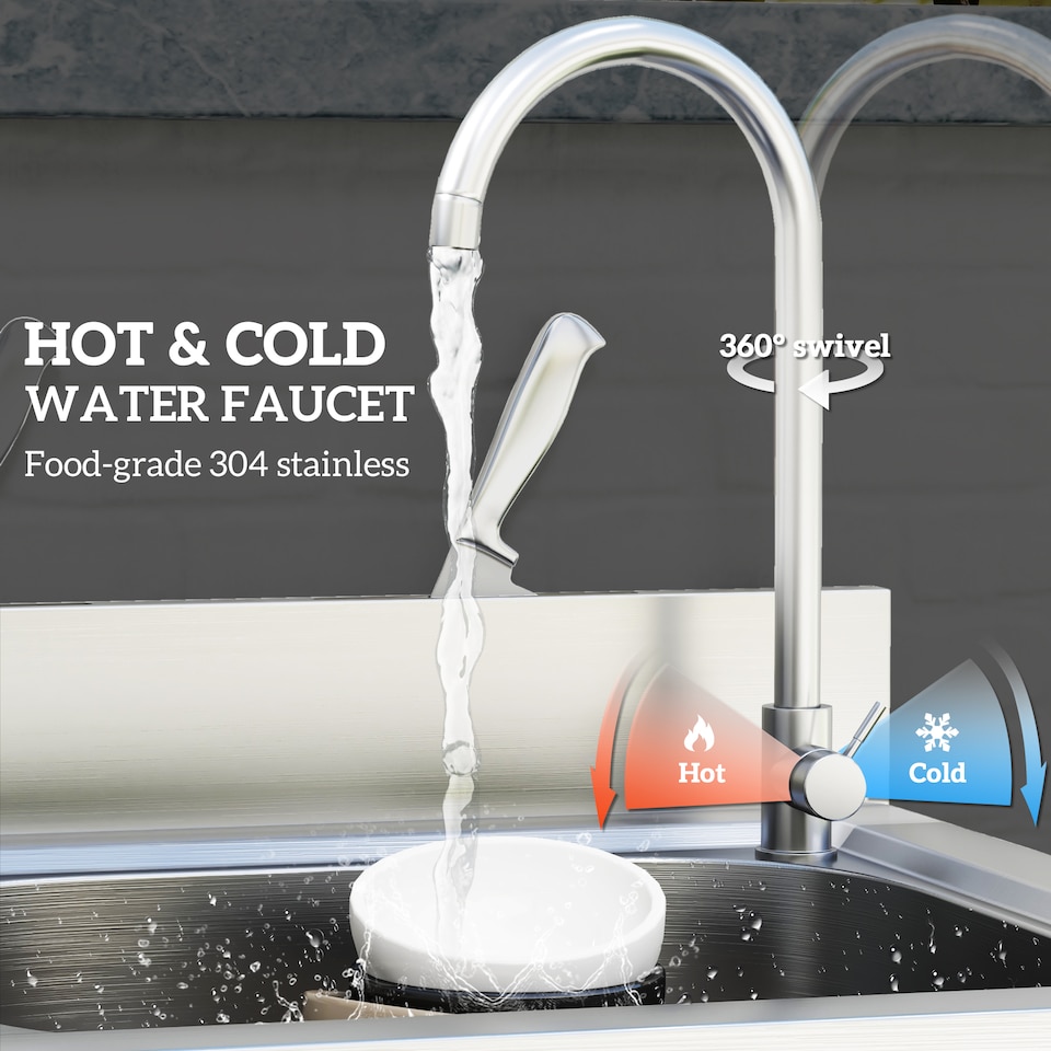 image 1 of HOMCOM Stainless Steel Utility Sink with Cold and Hot Water Pipe Silver Tone
