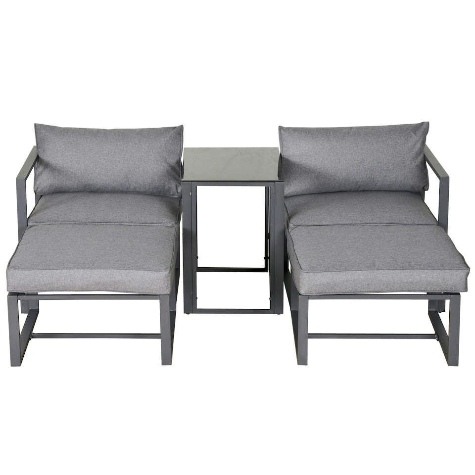 image 1 of Outsunny 5 Piece Garden Conversation Set 2 Footstools End Table