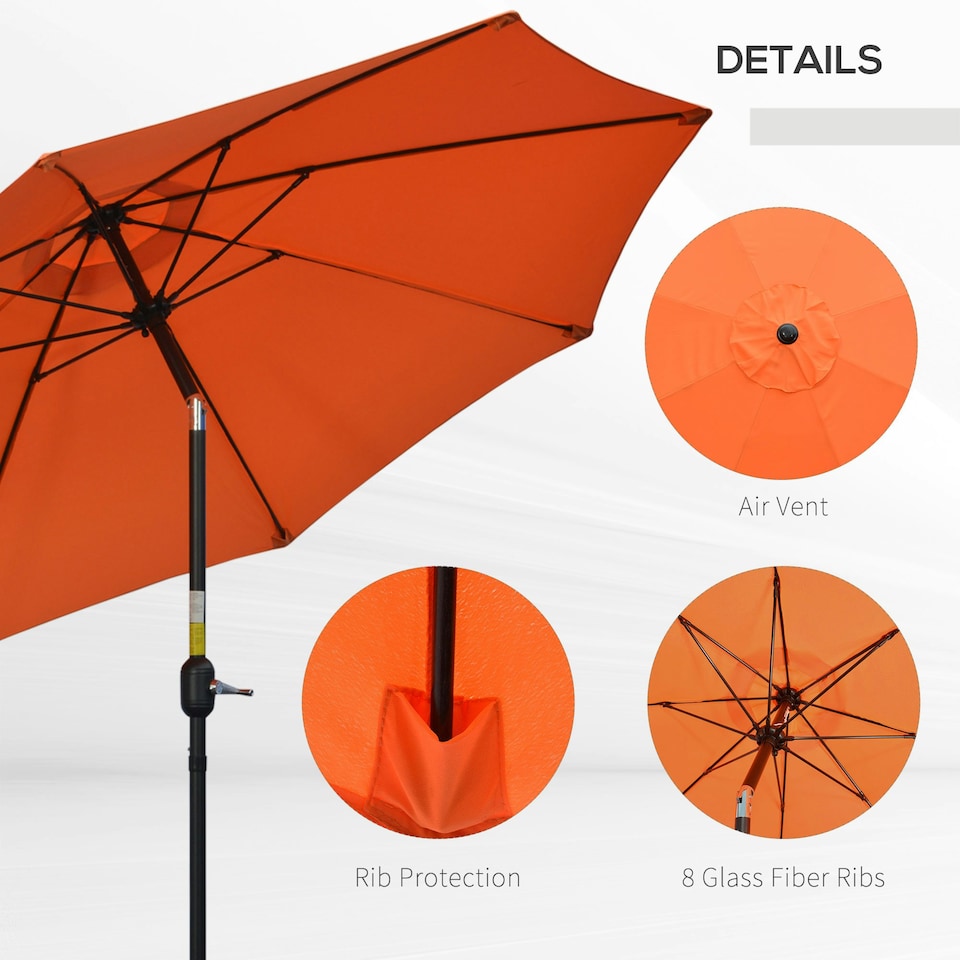 image 1 of Outsunny 2.6M Patio Umbrella Outdoor Sunshade Canopy w/ Tilt and Crank Orange