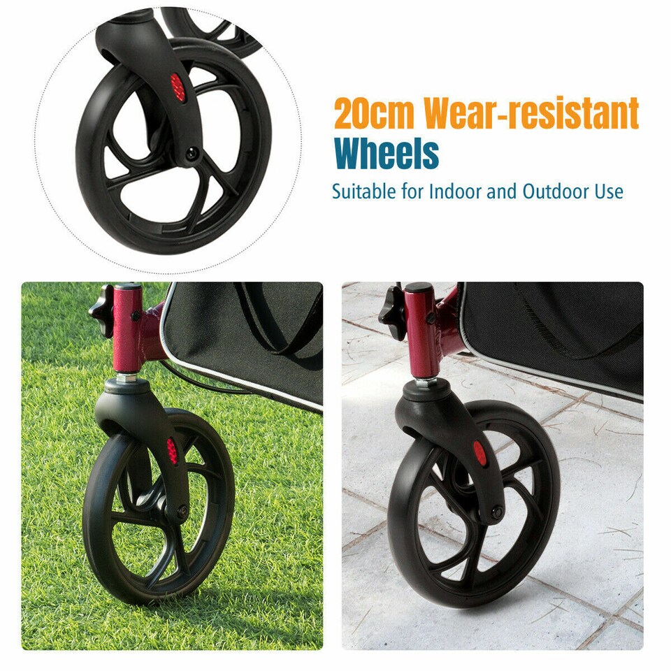 image 1 of COSTWAY Folding Rollator Walker Aluminium Mobility Aid Red