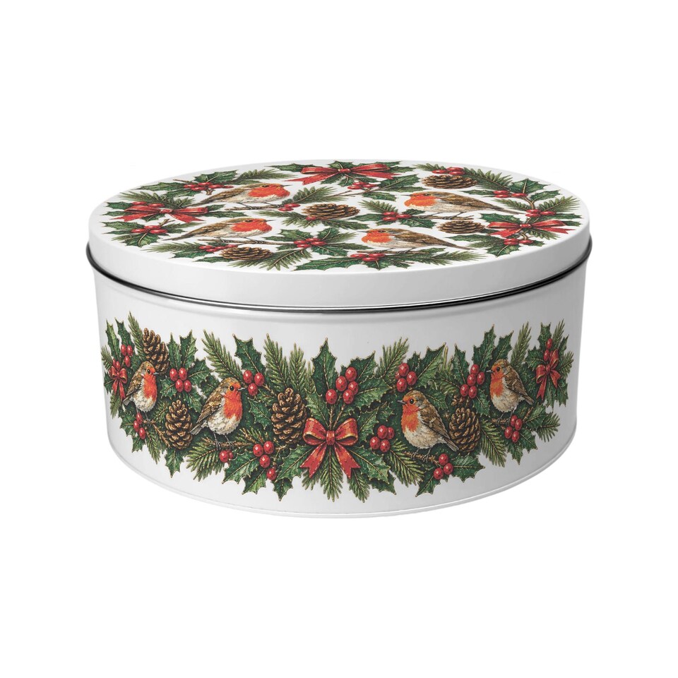 image 1 of Festive Robins Round Christmas Cake Tin Set