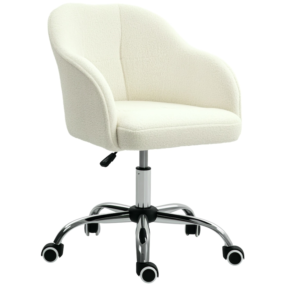image 1 of HOMCOM Fluffy Vanity Chair for Desk, with Height Adjustable, Wheels, Cream