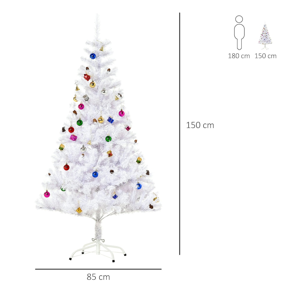 image 1 of HOMCOM 5ft Snow Artificial Christmas Tree w/ Metal Stand Decorations Home White