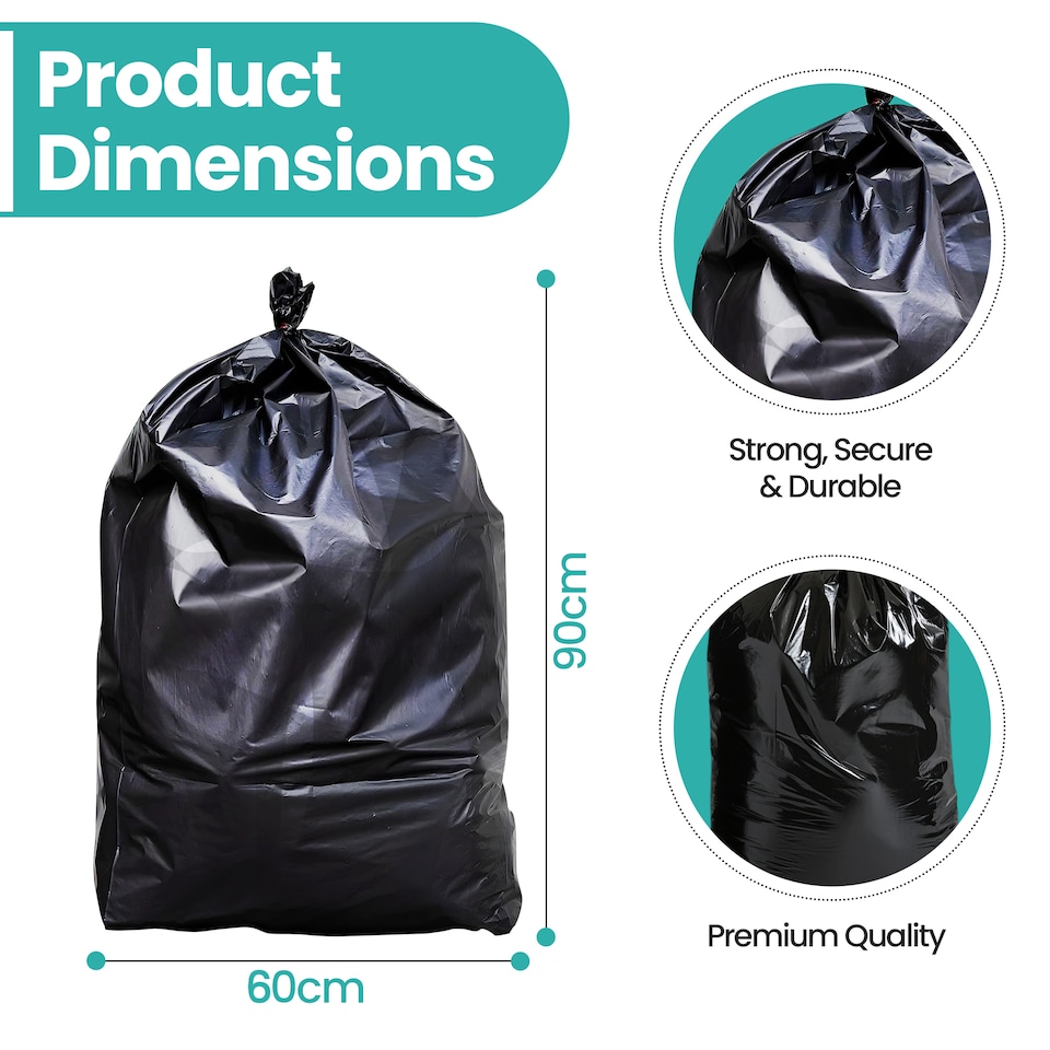 image 1 of 90L Capacity Black Bin Liners, Garden Bin Bags - 60cm x 90cm, 50pcs