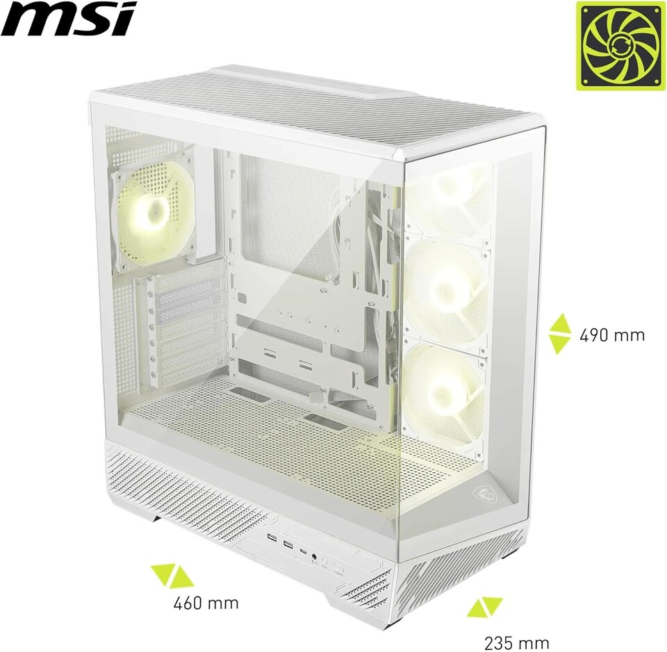 image 1 of MSI MAG PANO 130R PZ ARGB Tempered Glass Mid Tower Gaming PC Case - White