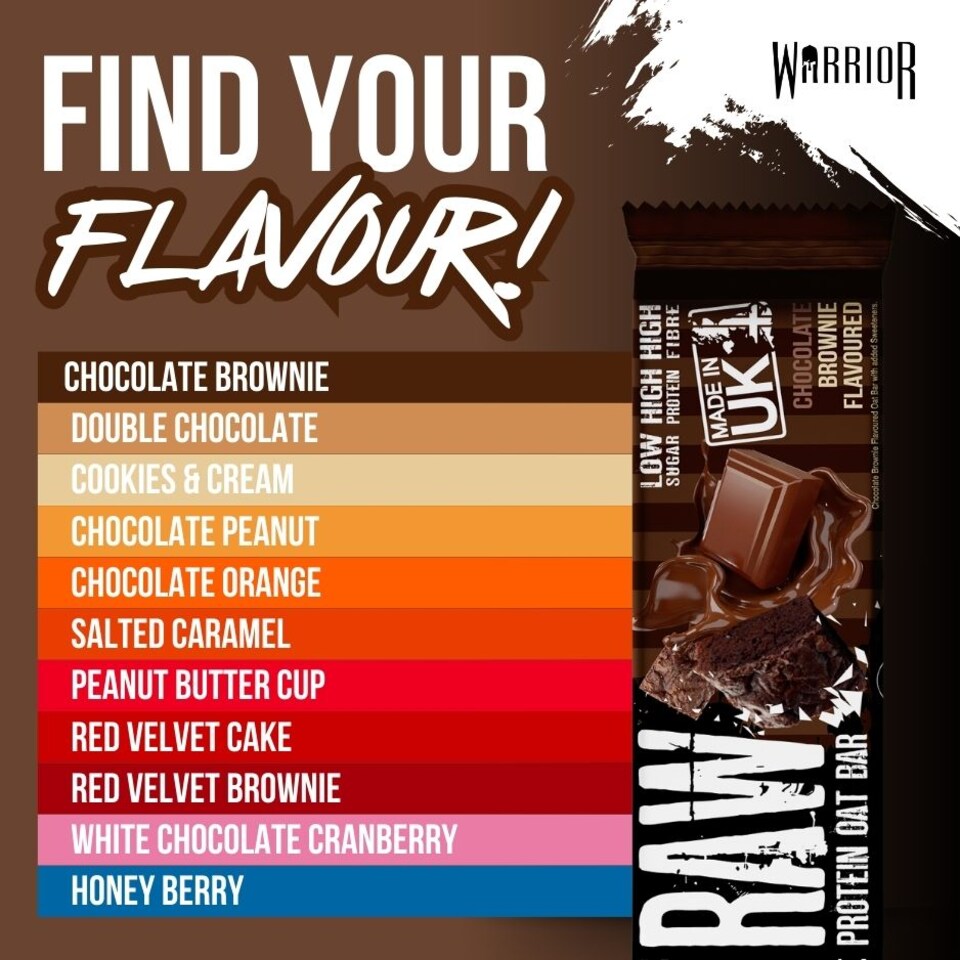image 1 of Warrior RAW Protein Bars 12 x 75g – 20g High Protein Bar, Low Sugar High Fibre Oat Protein Flapjack – Protein Snacks, Meal Replacement Bars (Chocolate Peanut Butter)