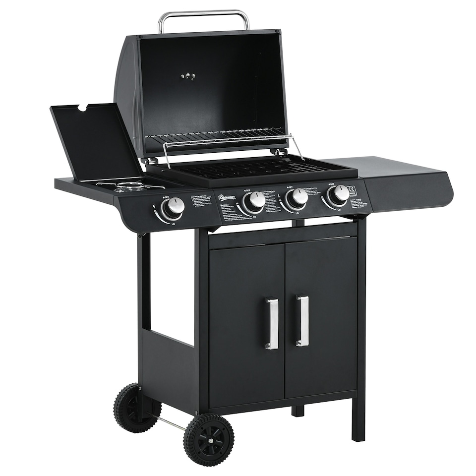 image 1 of Outsunny Deluxe Gas Barbecue Grill 3+1 Burner Garden BBQ w/ Large Cooking Area
