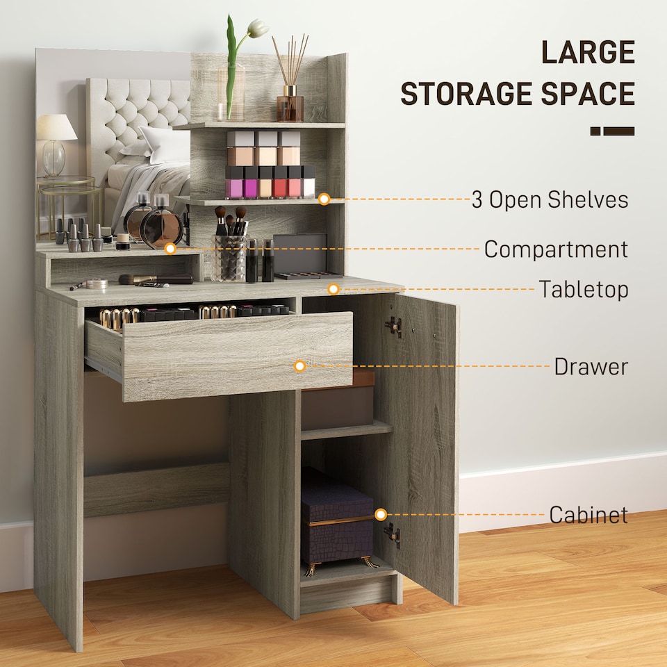 image 1 of HOMCOM Dressing Table with Mirror and Stool, Makeup Desk for Bedroom