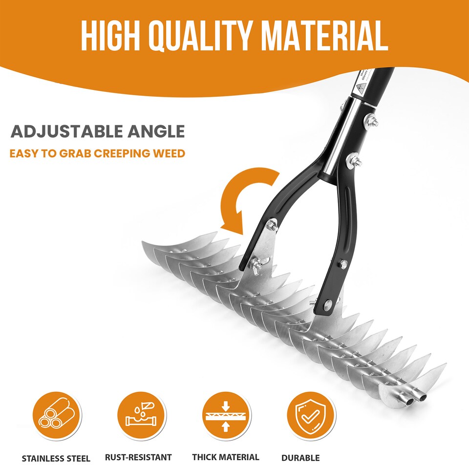 image 1 of 2 in 1 Garden Long Handle Thatch Rake/Oscillating Stirrup Hoe Weeder Lawn Rake