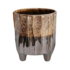 Neve Dark 3 Leg Planter - Earthenware - L17 x W17 x H19 cm - Brown Brown