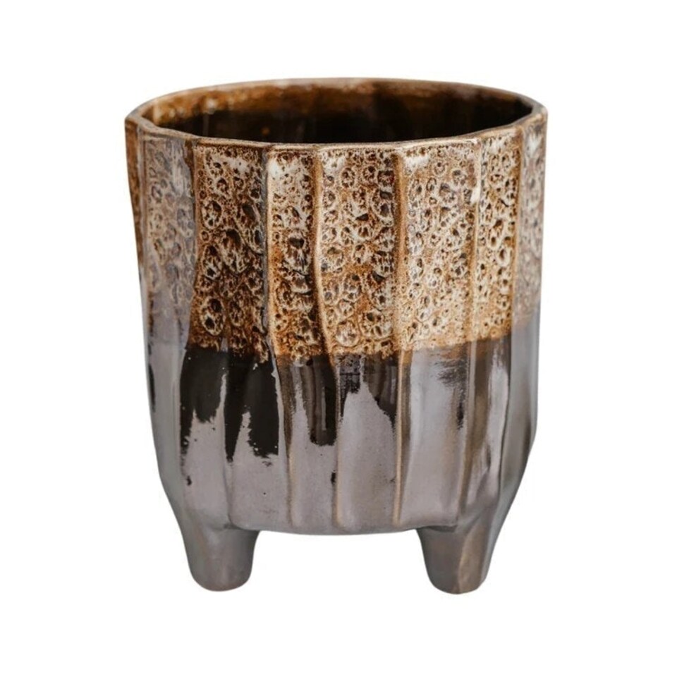 image 1 of Neve Dark 3 Leg Planter - Earthenware - L17 x W17 x H19 cm - Brown Brown