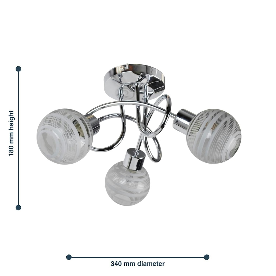 image 1 of First Choice Lighting Cafe Chrome with Striped Glass 3 Light Flush Ceiling Light Chrome | White