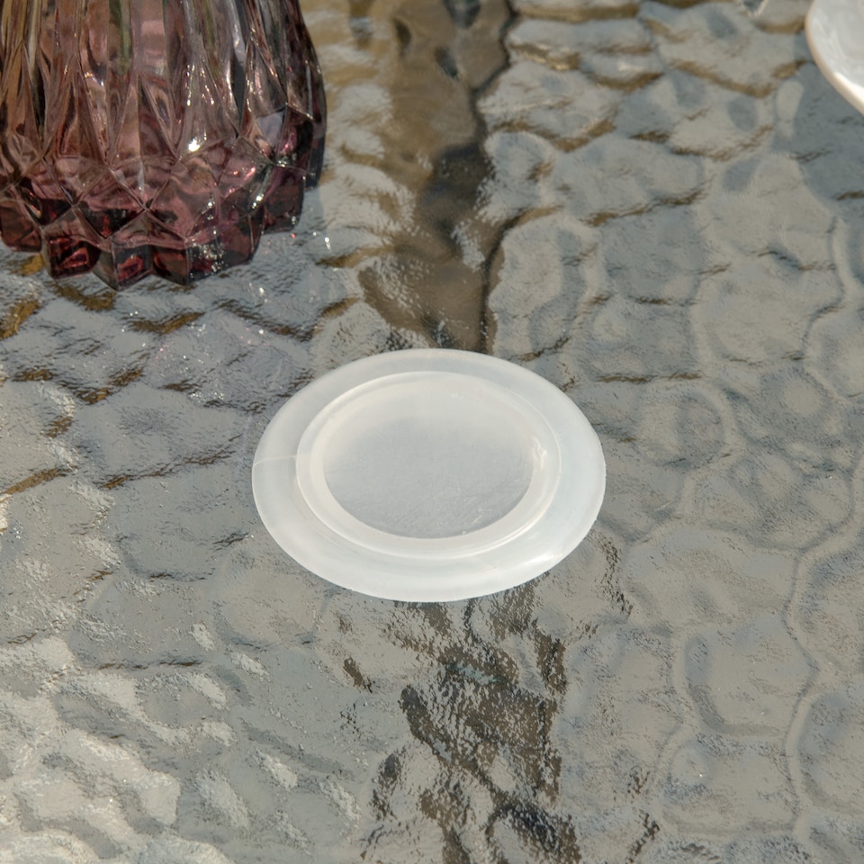 image 1 of Outsunny 80 cm Round Dining Table with Parasol Hole, Outdoor Coffee End Side Table with Tempered Glass Top, Steel Frame for Garden, Black