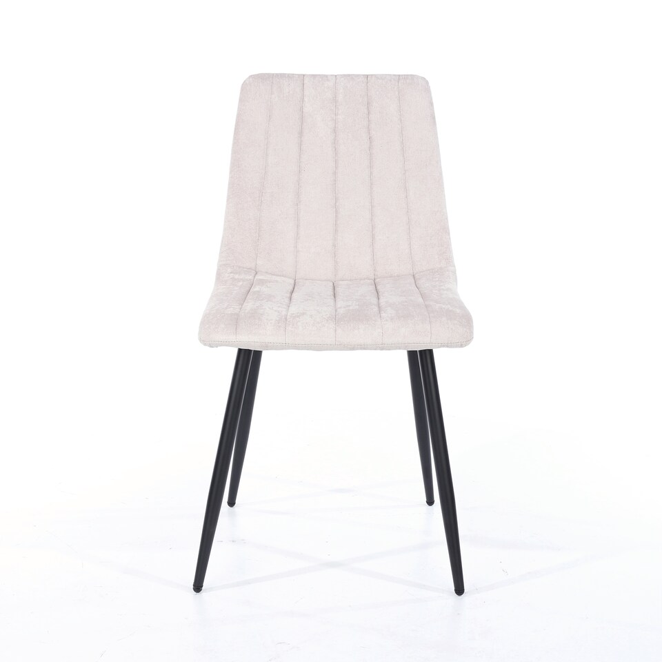 image 1 of Pair of Aspen Cord Fabric Straight Stitch Compact Dining Chairs with Black Tapered Metal Legs | Silver | Natural | 1