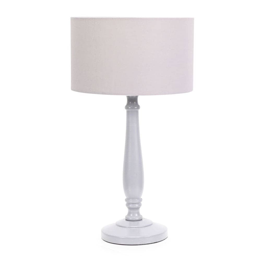 ValueLights Victoria Grey Wood Traditional Table Lamp with Fabric Drum Shade & LED Bulb