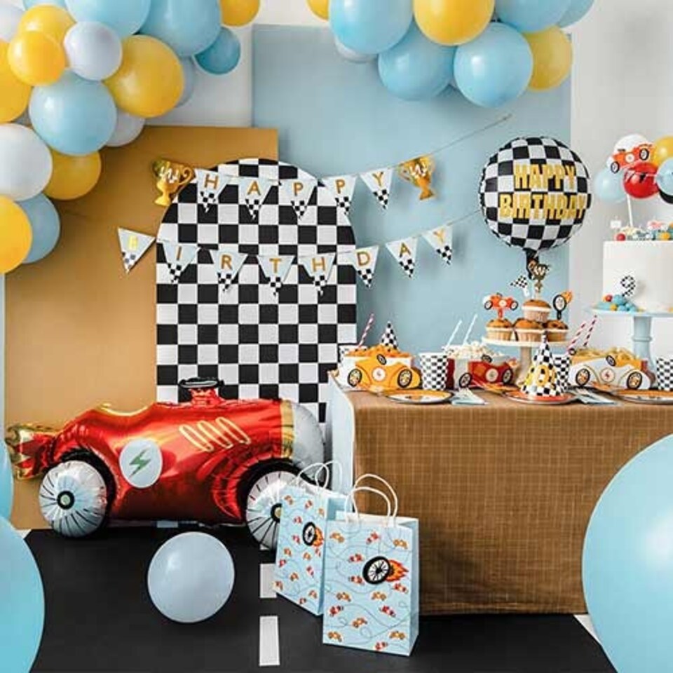 image 1 of Happy Birthday Racing Trophy Cups Pennant Bunting Garland 2.5m